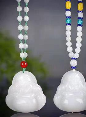 本命年新疆丝玉观音佛公挂件东陵玉天山翠大肚佛玉石吊坠礼物