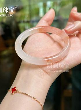 本命年桃花酿手镯圆条9宽左右石英岩质玉浅粉镯子民族风汉服搭配