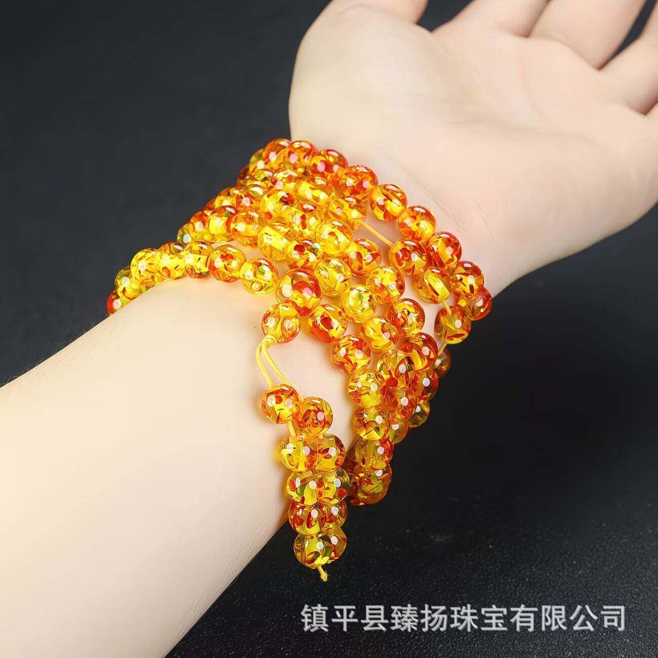 本命年琥珀珀血珀花珀108颗佛珠手链波罗的海蜜蜡圆珠手串女款礼