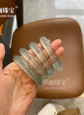 本命年冰种石英岩玉手镯蓝水天青冻镯子库里蓝手镯翡翠平替水沫玉