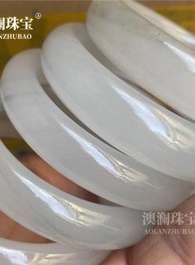 本命年保真玉石冰翠手镯水墨丹青玉镯冰灰色戈壁料女款玉手镯礼物