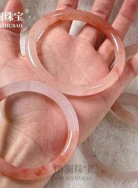 本命年桃花酿手镯粉色丝玉石圆条镯子女佘太翠樱花粉玉镯礼物