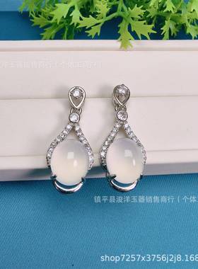 本命年绿玛瑙耳钉银耳饰巴西气质绿玉髓耳红玉髓耳环礼物