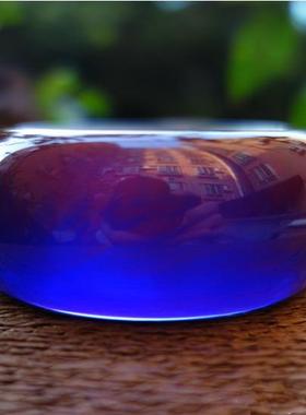 本命年蓝珀宽条变色手镯加宽琥珀净水渐变光蓝色手镯子礼物