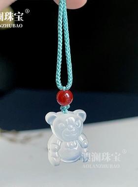 本命年高冰玉髓小熊吊坠抱抱熊宝贝可爱玛瑙软萌儿童女项链配件礼