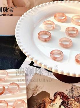 本命年戒圈桃花酿戒指新中式粉色丝玉直切戒指百搭轻奢指环少女款