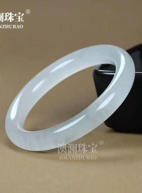 本命年保真玉石冰翠手镯水墨丹青玉镯冰灰色戈壁料女款玉手镯礼物