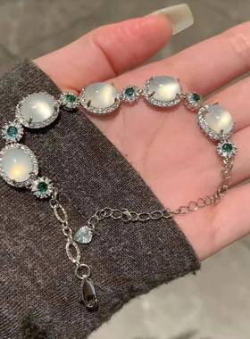 本命年高冰蛋面镶嵌白冰玉髓满钻手链白月光鸽子蛋玛瑙绿玉髓手串