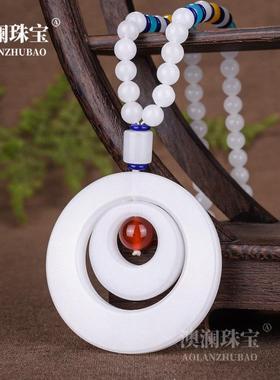 本命年新疆玉石丝玉平安环子母平安环毛衣链双环扣吊坠女款挂件挂