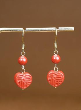 本命年朱砂耳钉吊坠帝王砂佛头元宝高级感耳饰夏耳环配件女礼物