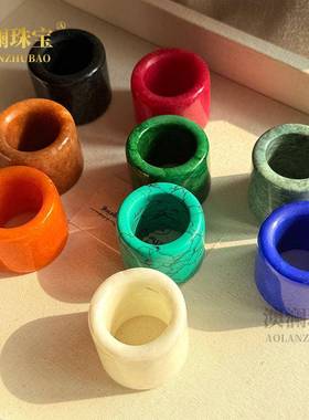 本命年玉石扳指飘花绿色贵州翠玉扳环蓝田玉扳指男士大戒指送礼物