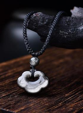 本命年黑曜石银曜石小祥云吊坠祥云配件情侣锁骨链钥匙扣礼物