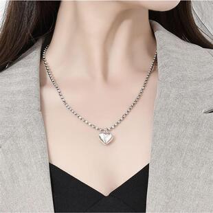 本命年东大门925泰银爱心项链女做旧简约百搭复古短款 锁骨链礼物
