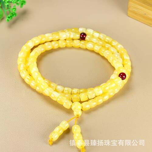 本命年琥珀蜜蜡白花密108粒佛珠工艺品端大气规格的7X8㎜礼物