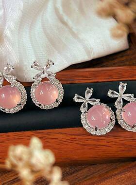 本命年高冰白玉髓在逃公主耳钉玛瑙款玉石耳环925银针镶嵌礼物