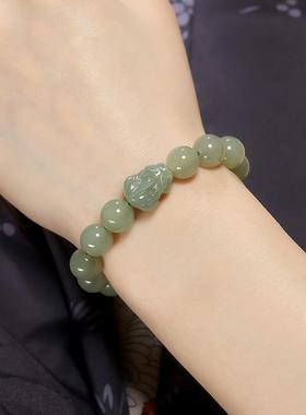 本命年湖水绿青玉和田玉小貔貅女款夏招财皮丘转运珠子财运手串礼