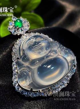 本命年白玉髓大肚佛吊坠高冰种佛公玉石吊坠新中式国风项链925银