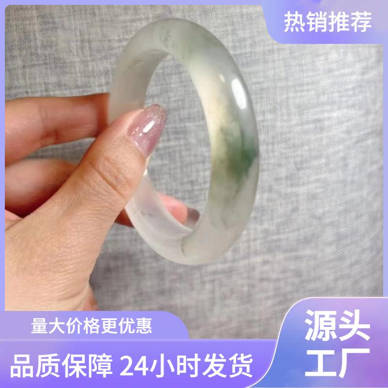 本命年新疆雪域天山翠手镯精品雪翠丝玉石圆条扁条镯子翡翠色玉镯