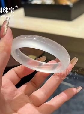 本命年白月光高冰石英岩玉白冰手镯美人玉手镯白色标扁条贵妃镯冰