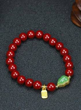 本命年朱砂原矿紫砂红砂福禄玉葫芦手链新中式女生爆品礼物