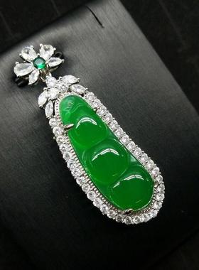 本命年镶嵌玛瑙福豆吊坠高冰绿玉髓富贵豆挂件复古帝王绿玛瑙项链