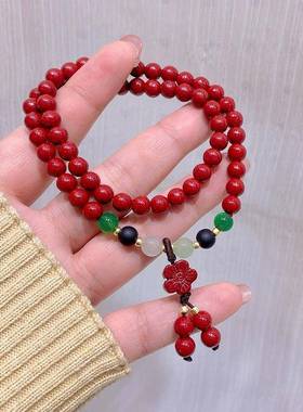 本命年朱砂两圈手链转运新中式国风双圈原矿手串貔貅吊坠古风礼物