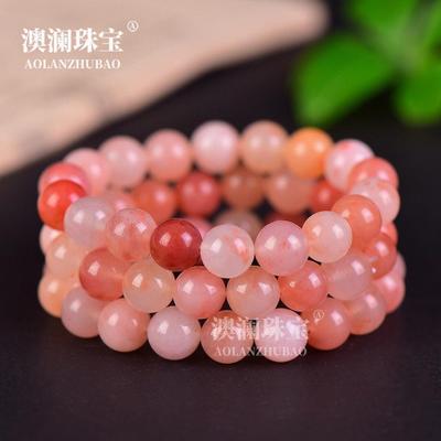 本命年新疆和田丝玉桃花酿圆珠手链男女款藕粉色石英岩玉手串10mm