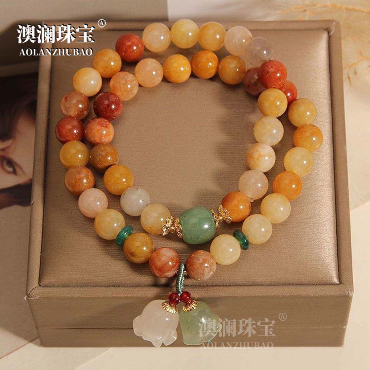 本命年丝玉多层手链女in轻奢复古多圈民族风铃兰花吊坠手串礼物