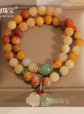 本命年丝玉多层手链女in轻奢复古多圈民族风铃兰花吊坠手串礼物