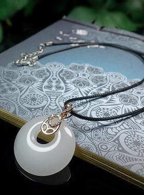 本命年新疆昆仑白玉丝玉平安扣吊坠男女情侣玉石项链毛衣链玉项链