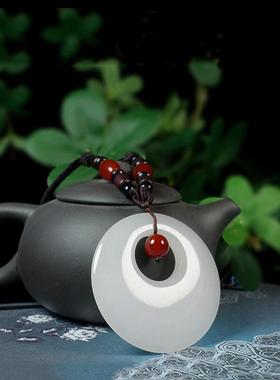 本命年新疆昆仑白玉丝玉平安扣吊坠男女情侣玉石项链毛衣链玉项链