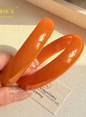 本命年外蒙料蜜蜡色高黄翡色手镯玉镯扁条玉手镯翡翠色礼物