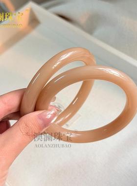 本命年外蒙料冰种藕糖粉色圆条手镯高和田玉色藕粉色糖色镯子礼物