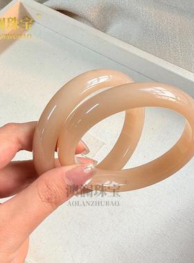 本命年外蒙料高和田玉藕粉色玉手镯扁条西柚粉色手镯礼物