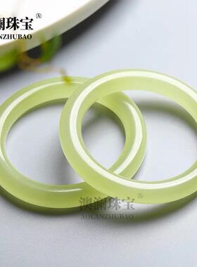本命年高品质高冰阿富汗玉青提色圆条手镯冰透阿富汗玉青白色圆条