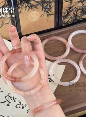 本命年A精品丝玉手镯粉色桃花酿手镯粉色圆条桃花酿圆条7-8玉手镯