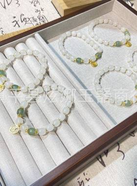 本命年新疆丝玉白玉手链老型珠配东陵玉福牌招财转运民族风手串女