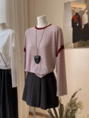 现货 条纹撞色长袖 针织衫 女2025秋装 复古慵懒随性T恤女百搭