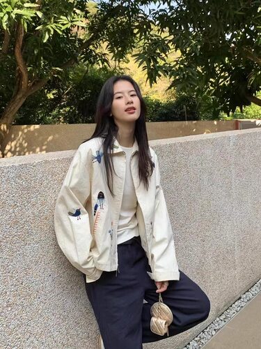 2025早春新款设计感花鸟刺绣夹克外套女美式复古休闲减龄百搭上衣