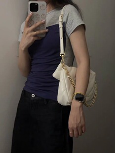 小众设计 视觉显瘦沙漏拼接撞色正肩T恤上衣百搭修身 现货