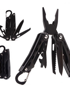 户外旅行多功能工具钳小刀尖嘴钳折叠钳子黑色EDC随身便携挂扣式