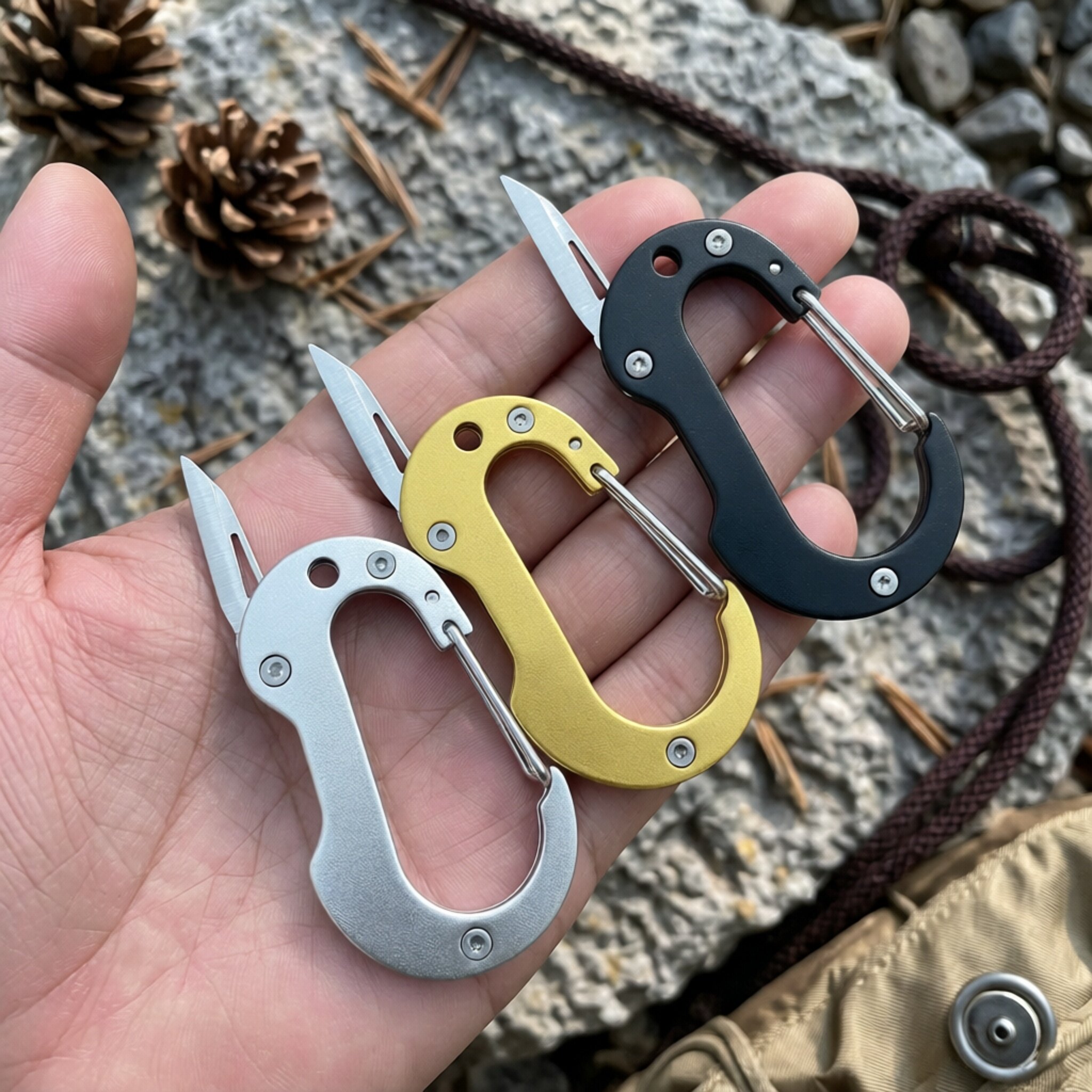 多功能铝合金D扣D型扣带小刀挂扣随身便携钥匙扣开快递钥匙刀EDC