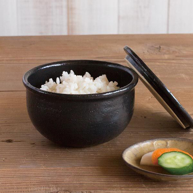 日本进口万古烧陶土家用米饭储存罐存剩饭粗陶碗微波炉加热冷饭罐