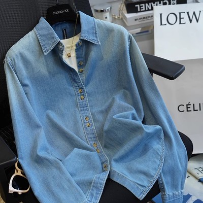 复古气质软牛仔衬衫女宽松休闲叠穿长袖上衣短外套春新