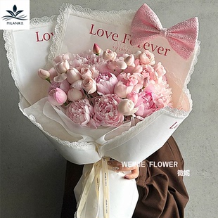 情人节新款蕾丝花边玫瑰花束包装纸 芭蕾风简约英文包花纸礼物纸