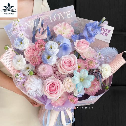 春日油画系列鲜花花束包装纸花艺