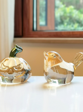 万圣节水晶玻璃鬼脸南瓜装饰摆件笑脸仿真道具装饰品趣味惊喜礼物