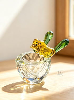 水晶双鸟小鸟巢摆件家居桌面轻奢摆件装饰品女友闺蜜生日礼物女