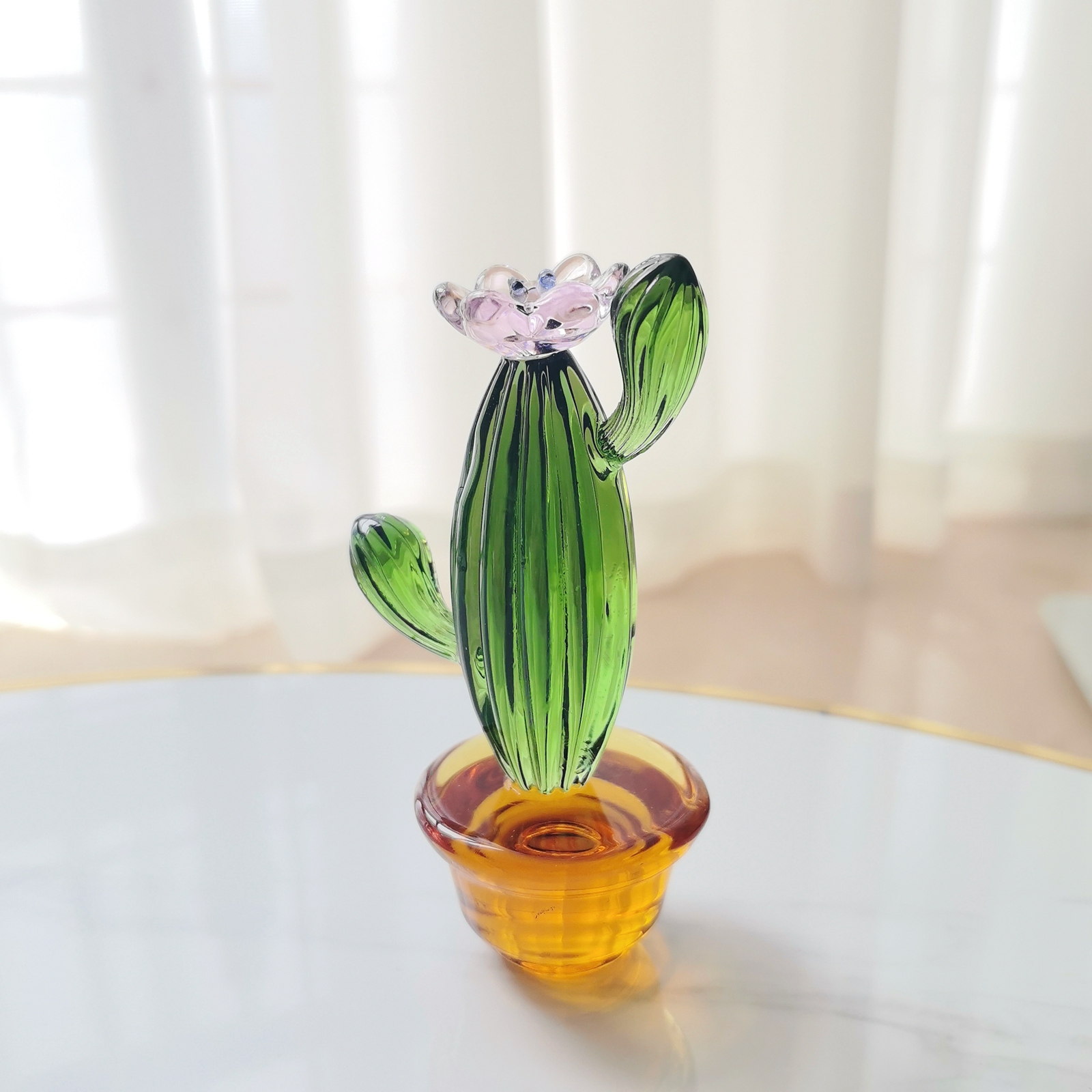 手工玻璃仙人掌桌面摆件