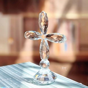 水晶光影简约十字架摆件家居装饰品桌面柜台摆设感恩节祝福礼品